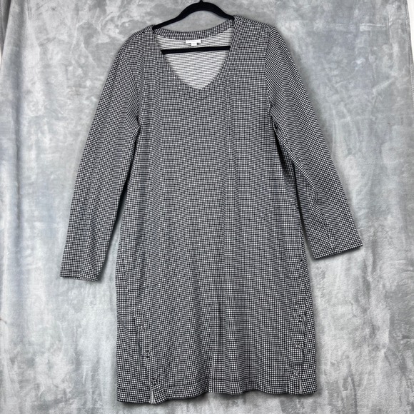 JJill Black White Gingham Check V Neck 3/4 Sleeve Knee Length Dress Plus Size XL - Picture 13 of 15